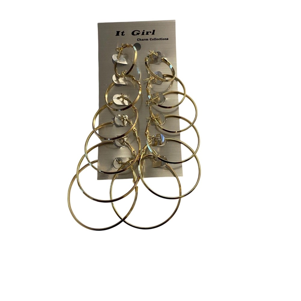 It Girl Charm Collection Womens Hoop Earrings Set Gold Tone Lightweight Jewelry